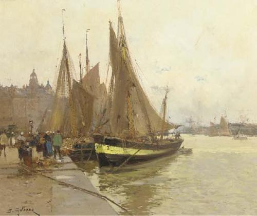 Eugene Galien-Laloue A bustling quayside Germany oil painting art
